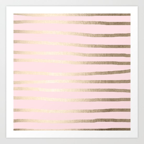 Drawn Stripes White Gold Sands on Flamingo Pink Art Print