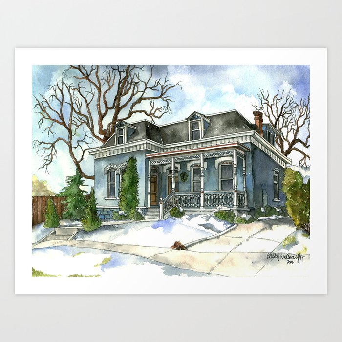 A Cozy Winter Cottage Art Print