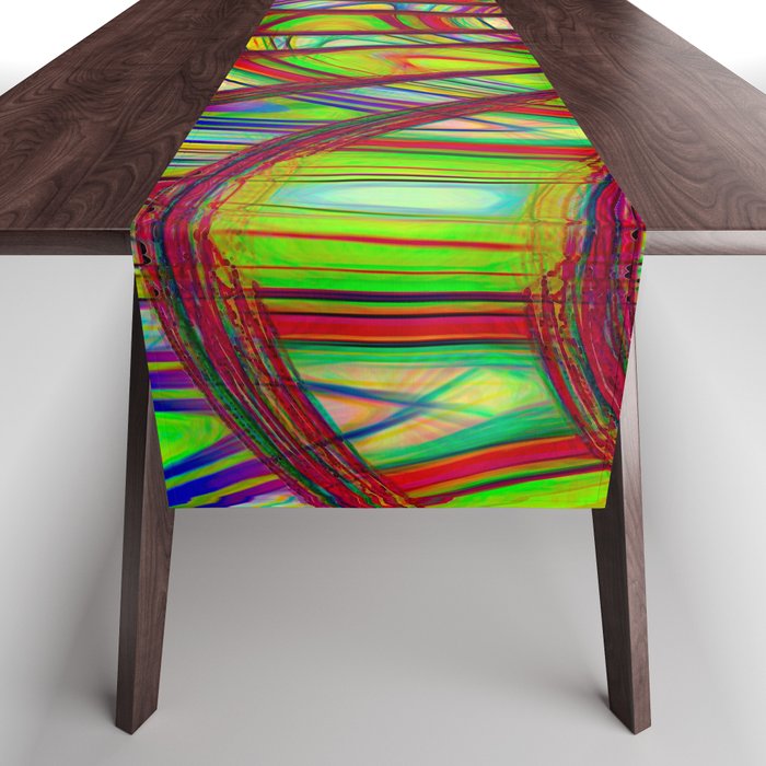 Colorful Neon Bright Abstract Line Art Table Runner