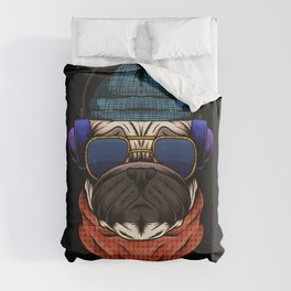 Pug Dog Headphone Vector Illustration Your Duvet Cover