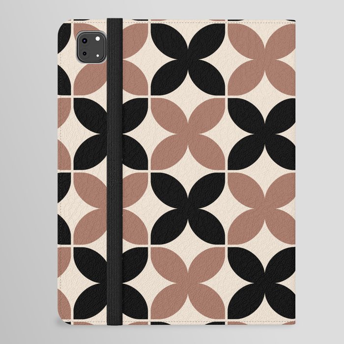 Geometric Flower Pattern 928 Brown Black and Beige iPad Folio Case