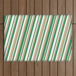 [ Thumbnail: Tan, Sea Green, and White Colored Lined Pattern Outdoor Rug ]