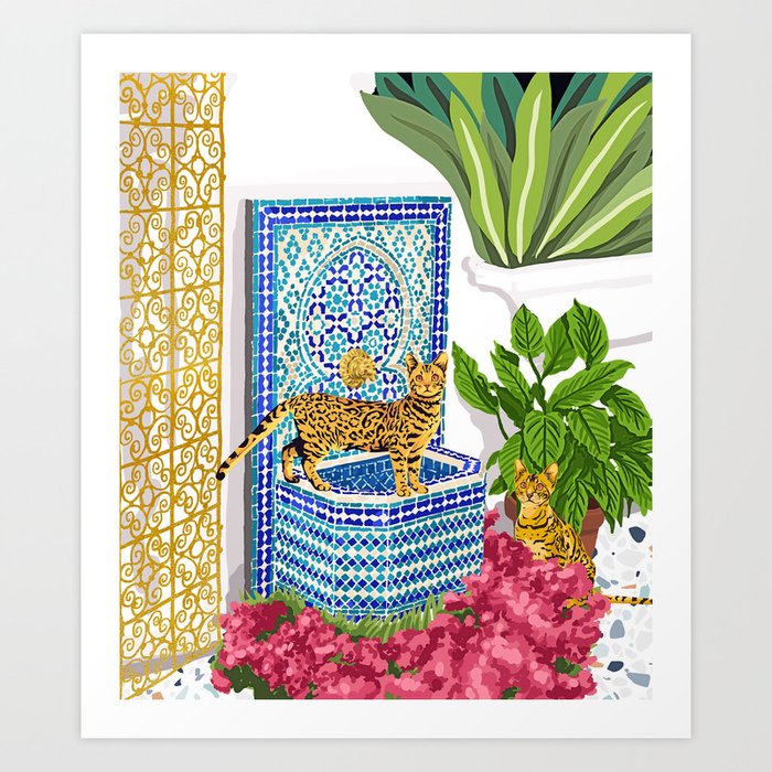 Royal Bengal Cats | Palace Pets & Architecture Building | Exotic Travel Urban Jungle Terrazzo Tiles Art Print