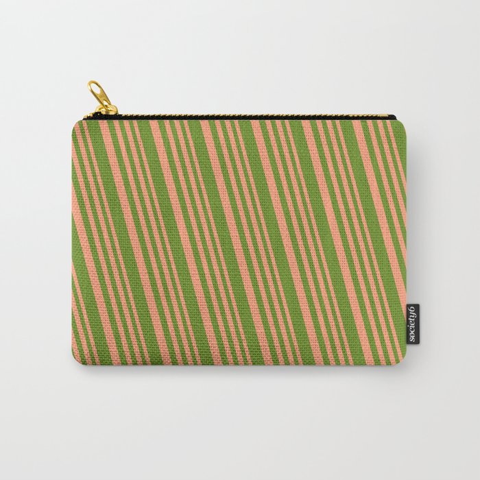 Light Salmon & Green Colored Lined Pattern Carry-All Pouch