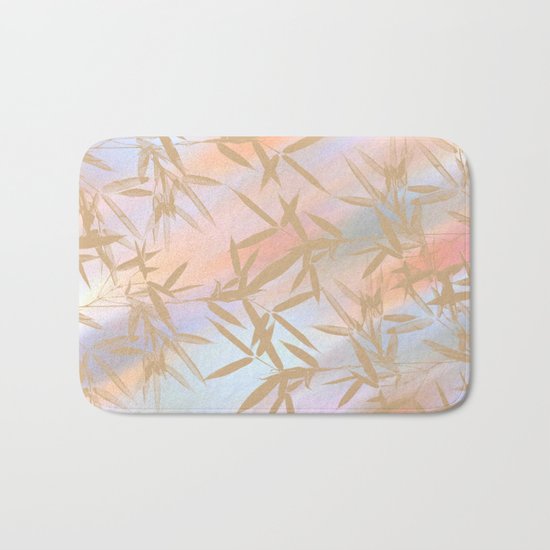 Floating Golden Leaves Abstract Bath Mat