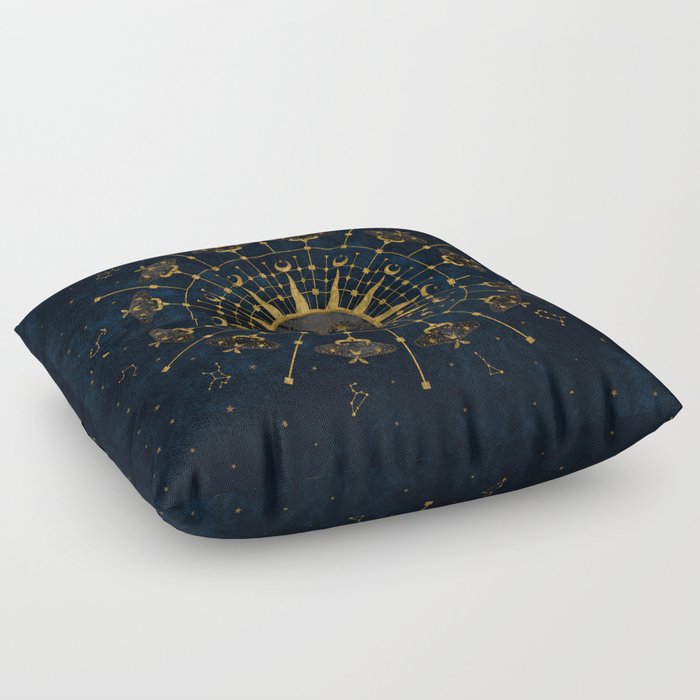 Steampunk Zodiac with Sun and Moon (Blue) Floor Pillow