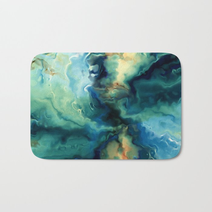 Marbled Ocean Abstract, Navy, Blue, Teal, Green Bath Mat