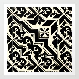talavera mexican tile in black and white Art Print