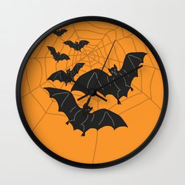 Flying Bats orange Wall Clock