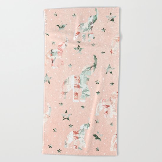 Pastel Tone Elephants Stars Pattern Beach Towel