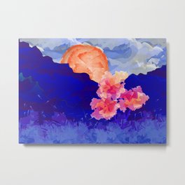 Vibrant Watercolor Mountains, Sunny, Flower Nature Abstract Art Mid-century Retro and Mindful vibes Metal Print