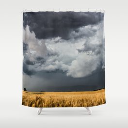 Cotton Candy - Storm Clouds Over Wheat Field in Kansas Shower Curtain