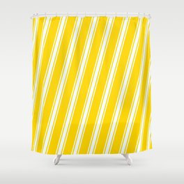 [ Thumbnail: Yellow and Mint Cream Colored Stripes/Lines Pattern Shower Curtain ]