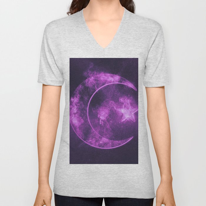 Symbol of Islam. Star and crescent moon. Abstract night sky background. V Neck T Shirt