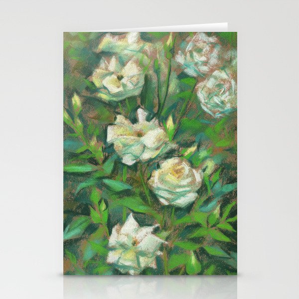 White roses, green leaves Stationery Cards