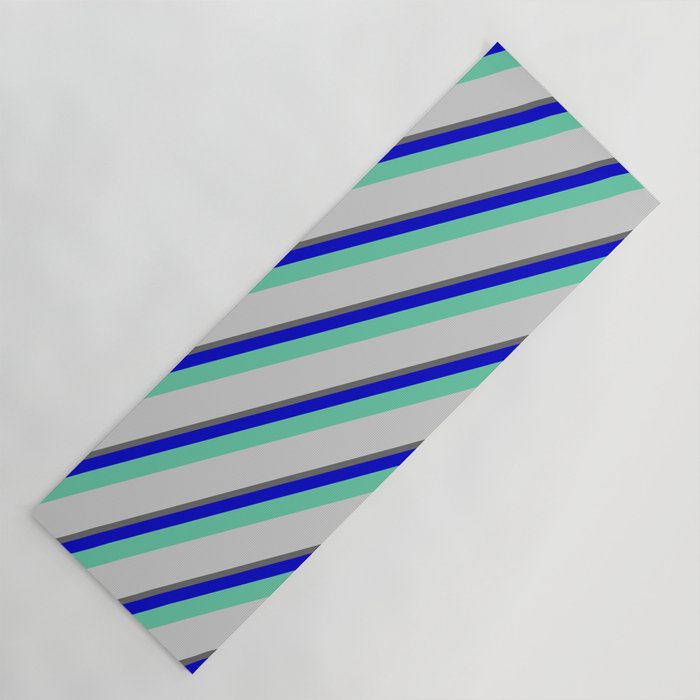 Dim Grey, Blue, Aquamarine & Light Grey Colored Lined/Striped Pattern Yoga Mat