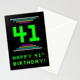 [ Thumbnail: 41st Birthday - Nerdy Geeky Pixelated 8-Bit Computing Graphics Inspired Look Stationery Cards ]