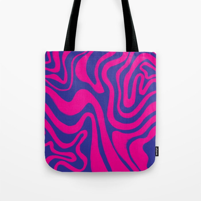 Psychedelic Liquid Swirl in Iridescent Blue + Hot Pink Tote Bag