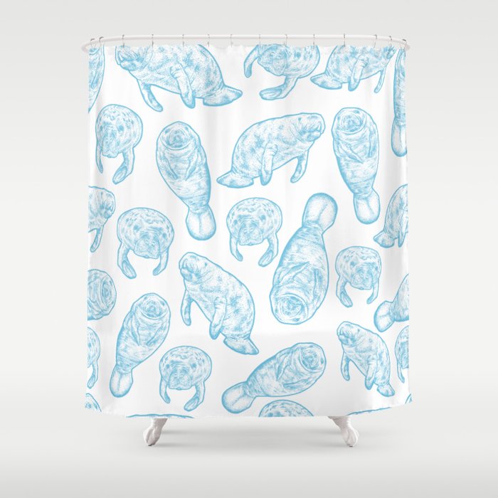 Manatees - Light Blue Shower Curtain