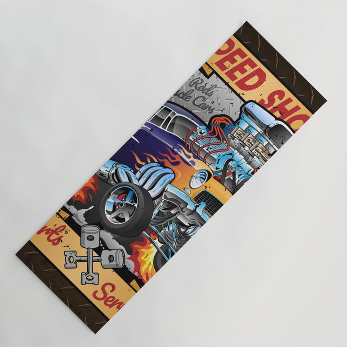 Speed Shop Hot Rod Muscle Car Parts And Service Vintage Cartoon