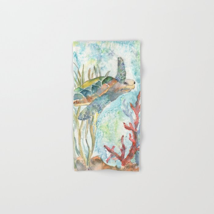 Underwater Fantasy Sea Turtle Hand Bath Towel