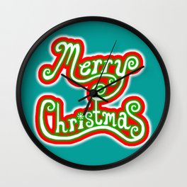 Glowing Merry Christmas Red White Green Wall Clock