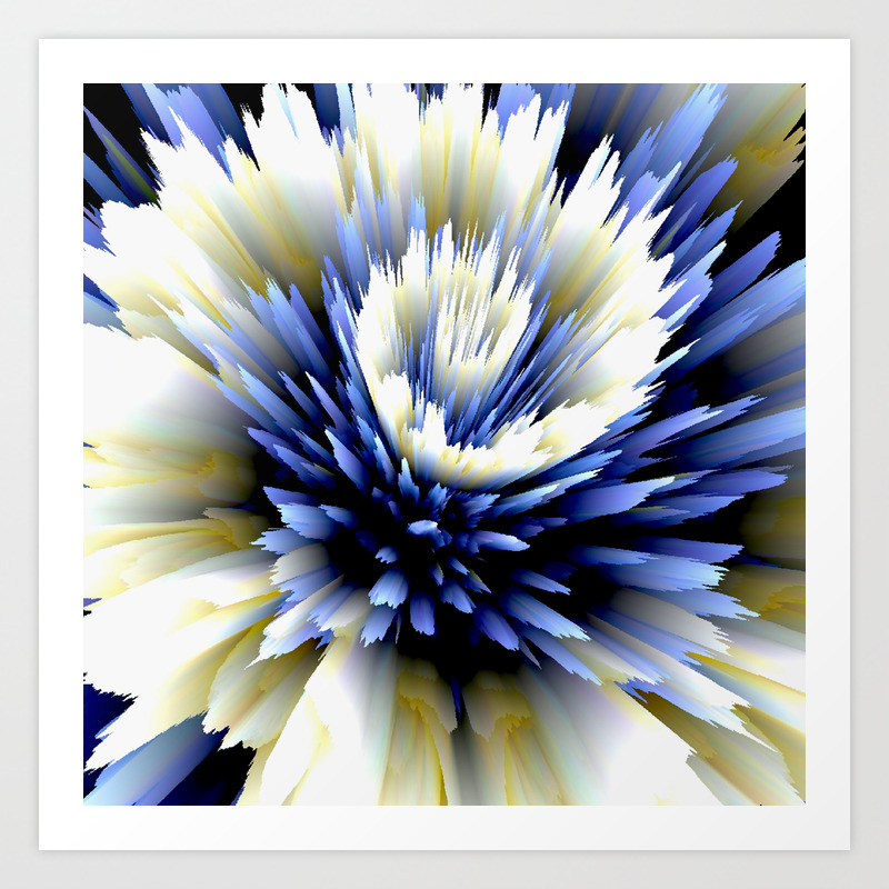 Indigo White Blue Flower Digital 3d Painting Art Print By