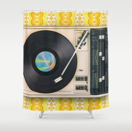 An old record player on top of flower wallpaper Shower Curtain