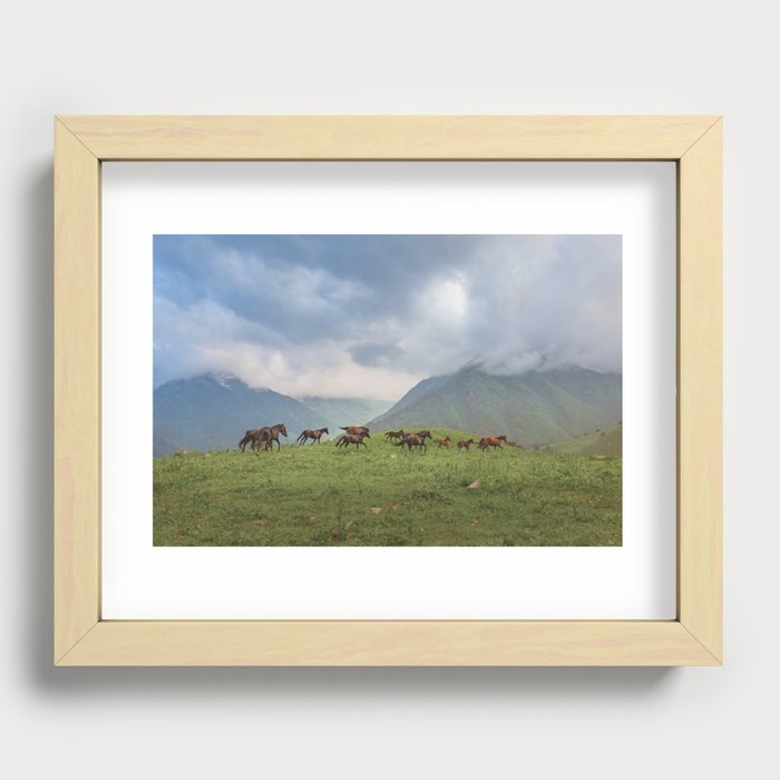 Running horses in the mountains Recessed Framed Print
