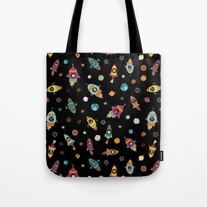 Space Ship Animals Seamless Pattern Tote Bag