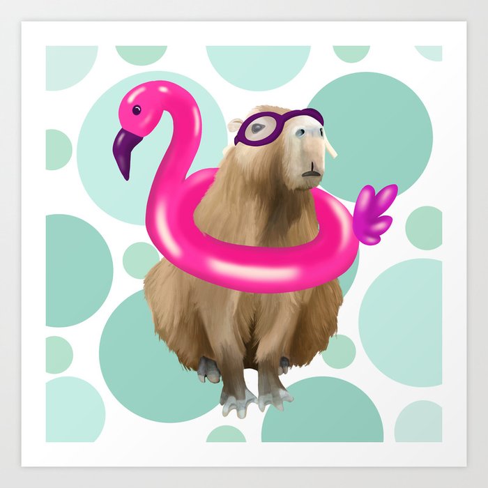 Pool Party Capybara Art Print