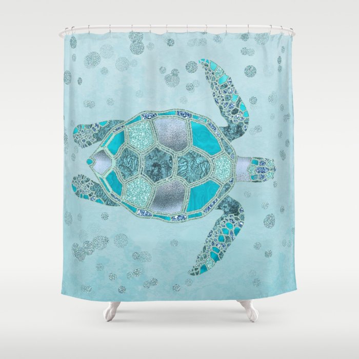 Glamour Aqua Turquoise Turtle Underwater Scenery Shower Curtain