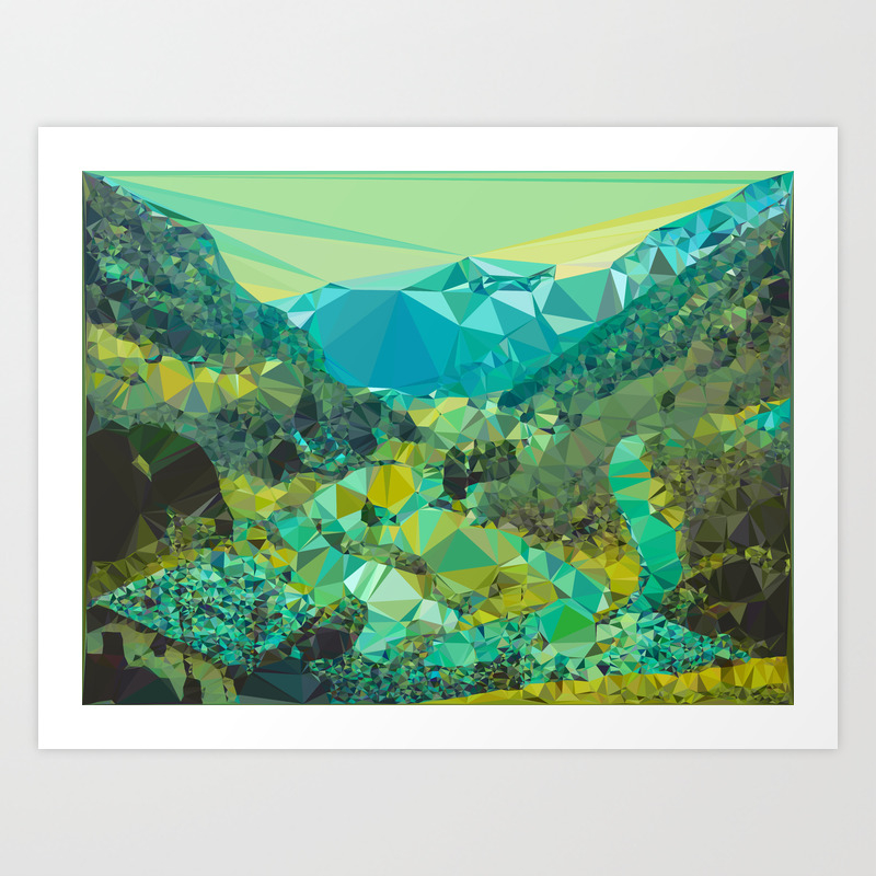 Mountain Village Landscape Low Poly Geometric Triangles Art Print By Vickybragomitchell Society6