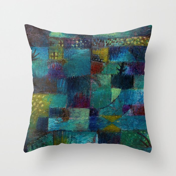 Terraced garden tropical floral Pacific blue abstract landscape painting by Paul Klee Throw Pillow