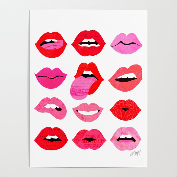 Lips of Love Poster | Drawing, Lips, Mouth, Lips-illustration, Lipstick, Makeup, Collage, Collage-illustration, Valentines-day, Valentines