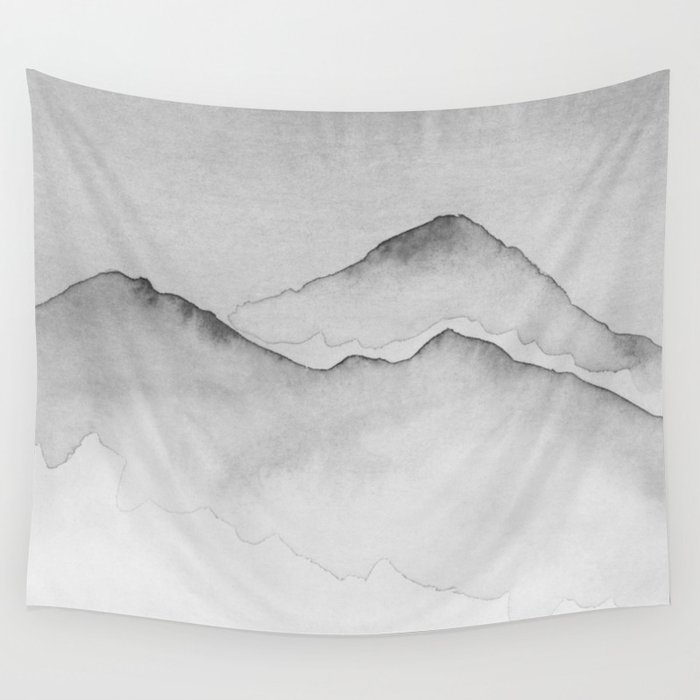Mountainscape in Black And White Wall Tapestry