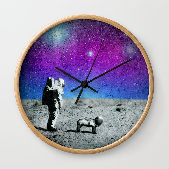 Astronaut walking his dog on the moon Wall Clock