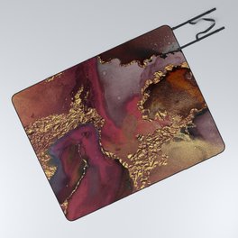 Modern Galaxy Abstract Faux Gold Veins Picnic Blanket