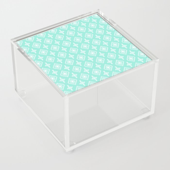 Seafoam and White Native American Tribal Pattern Acrylic Box