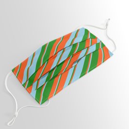 [ Thumbnail: Red, Sky Blue, and Green Colored Stripes/Lines Pattern Face Mask ]