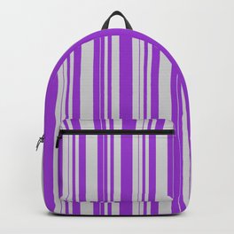 [ Thumbnail: Light Gray & Dark Orchid Colored Striped/Lined Pattern Backpack ]