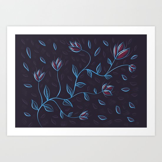 Abstract Glowing Blue Flowers Art Print