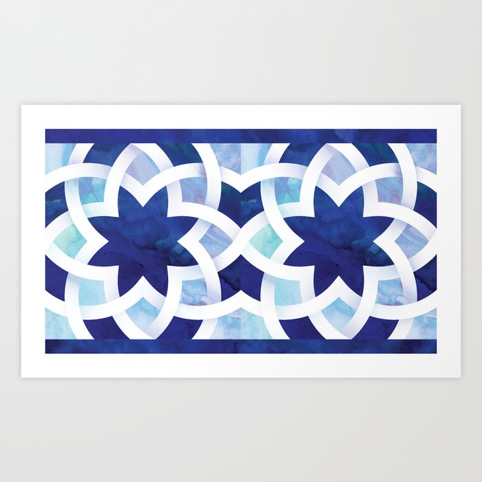 Calming Blue Geometric Weave Art Print