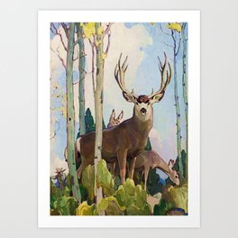“Mule Deer Buck and Doe” by W Herbert Dunton Art Print