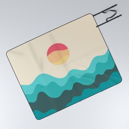 Gentle Rising Sun Over Ocean Waves Minimalist Abstract Nature Art In Summer Beach Color Palette Picnic Blanket
