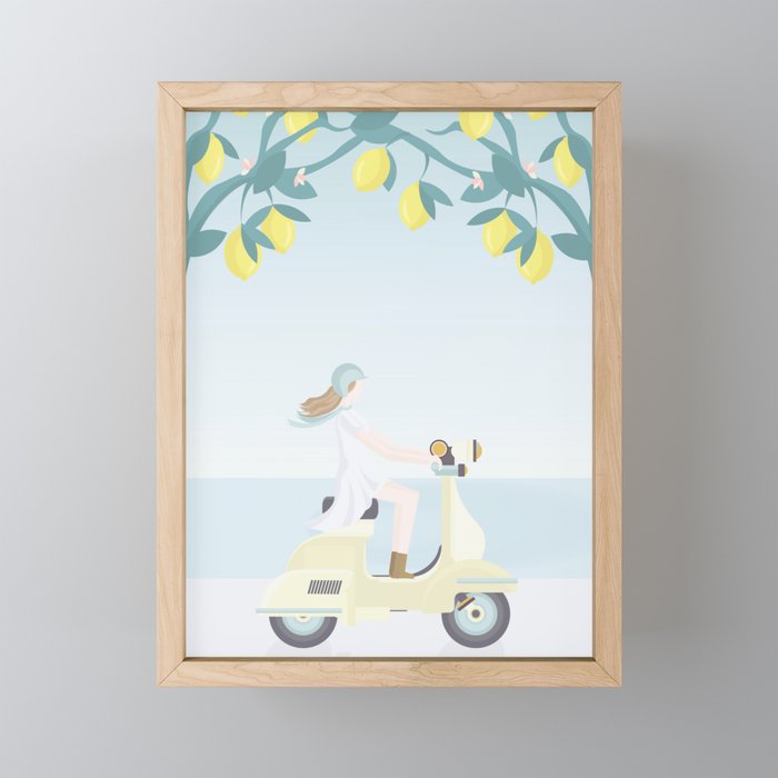Scooter ride in the sun  past lemons and lemon trees Framed Mini Art Print