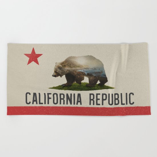 California Grizzly Bear Flag Beach Towel
