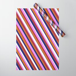 [ Thumbnail: Eyecatching Chocolate, Midnight Blue, Mint Cream, Violet & Brown Colored Lines Pattern Wrapping Paper ]
