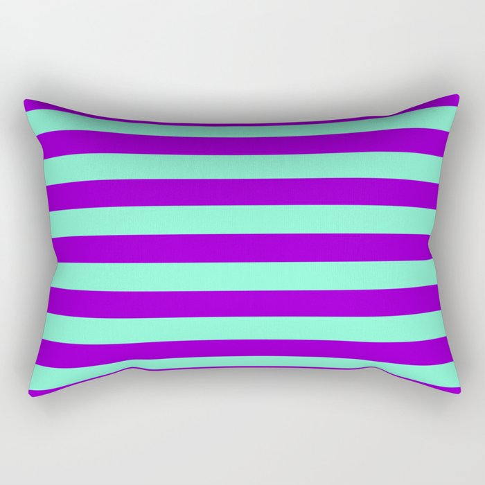 Aquamarine and Dark Violet Colored Striped Pattern Rectangular Pillow