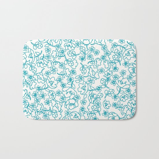 Turquoise Flowers Bath Mat